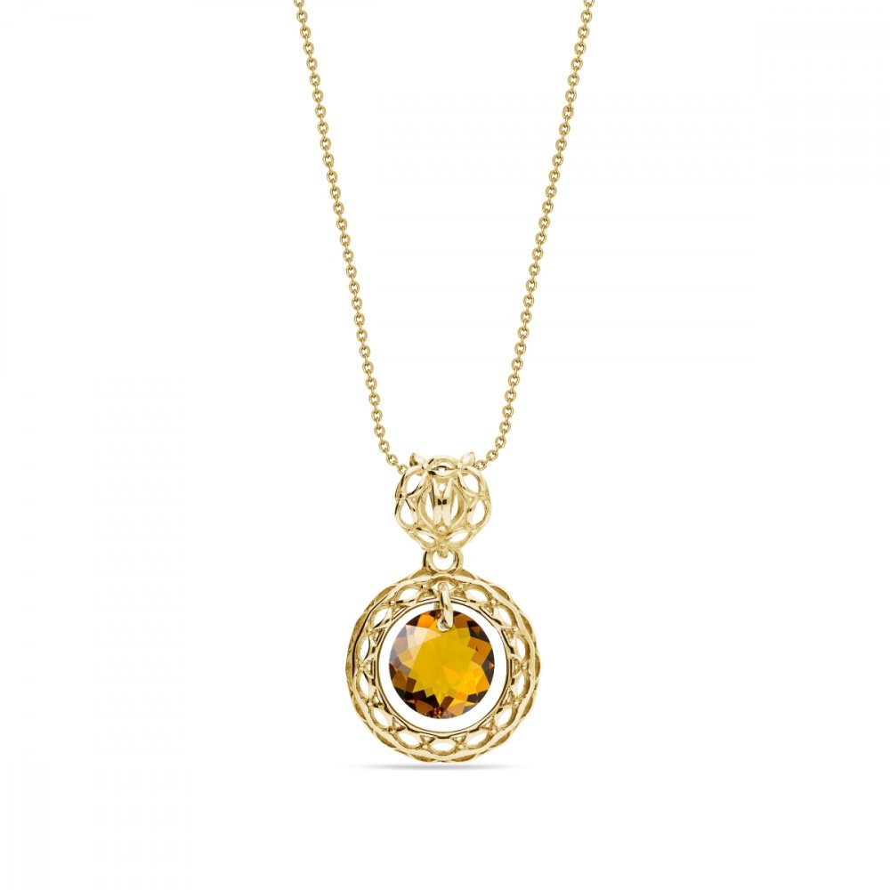 Levně Náhrdelník hnědý se Swarovski Elements Circle Ajour Gold NAG64308T Topaz