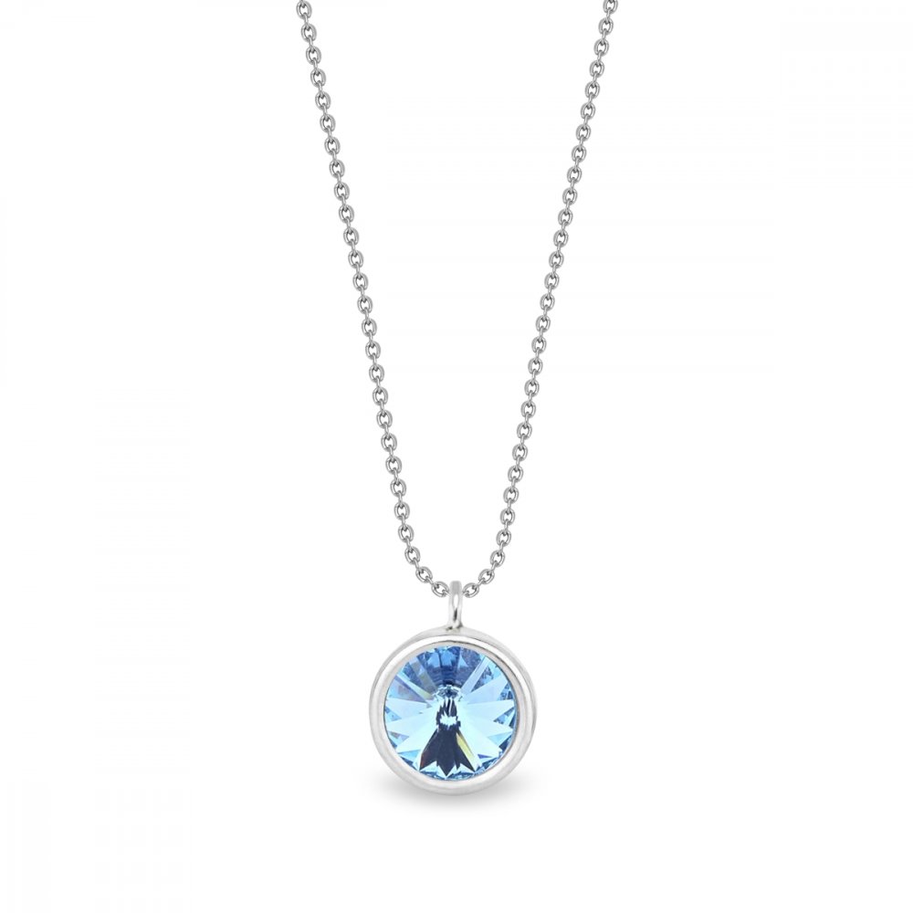 Stříbrný náhrdelník modrý se Swarovski Elements Birthday Stone NB1122SS29AQ Aqua