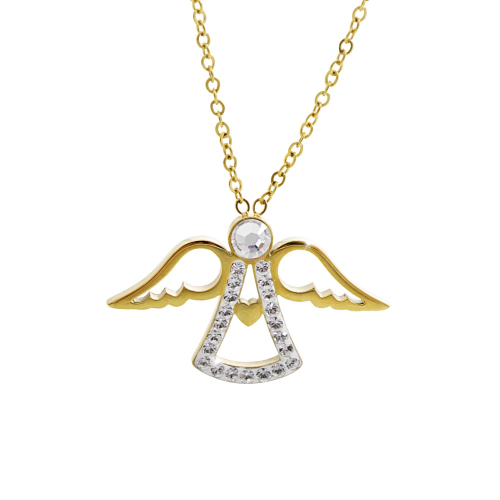 Náhrdelník z chirurgické oceli s krystaly Swarovski Elements Anděl zlatý