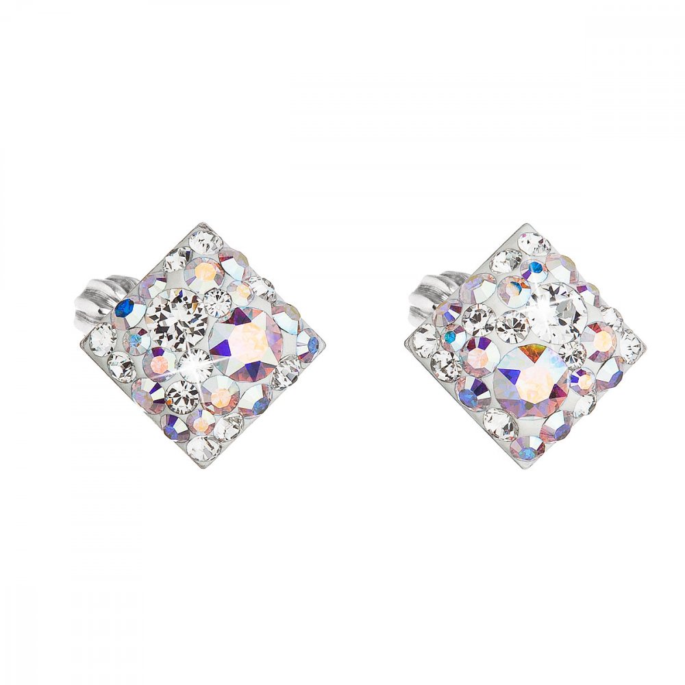 Stříbrné náušnice pecka s krystaly Swarovski ab efekt kosočtverec 31169.2 AB