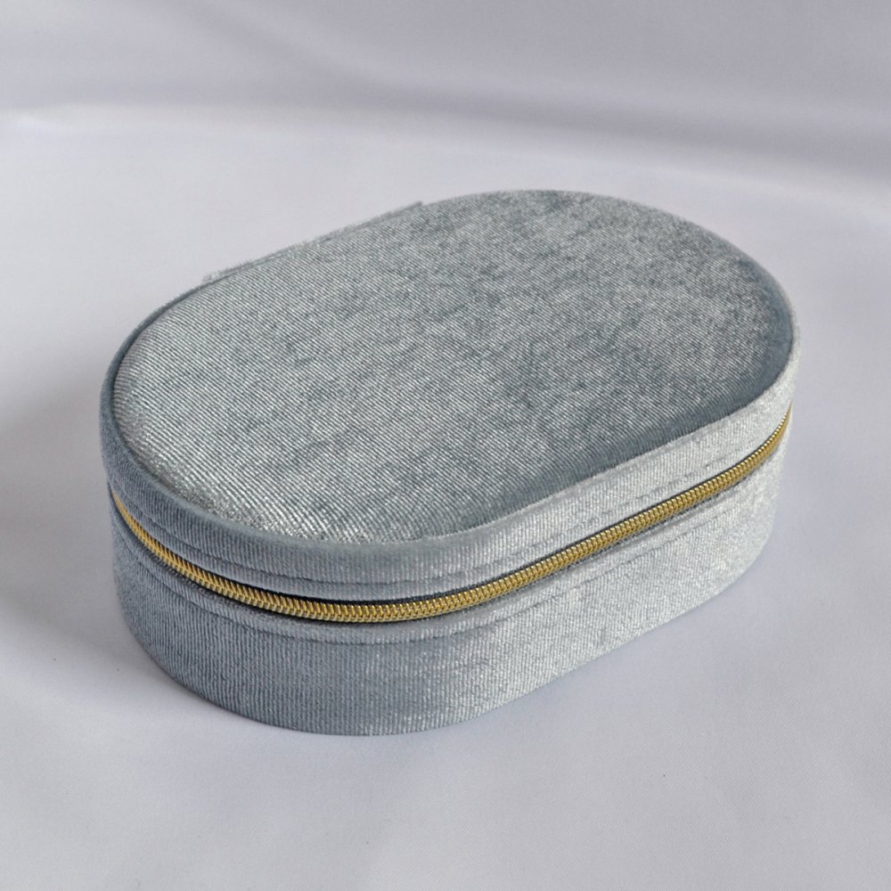 Šperkovnice oválná na zip SK0003 šedomodrá