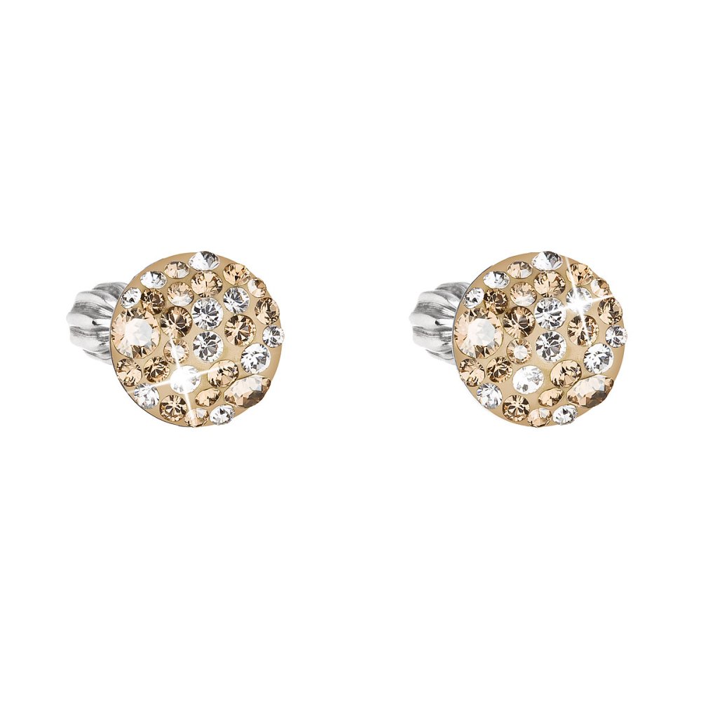 Levně Stříbrné náušnice pecka s krystaly Swarovski zlaté kulaté 31336.5 Gold