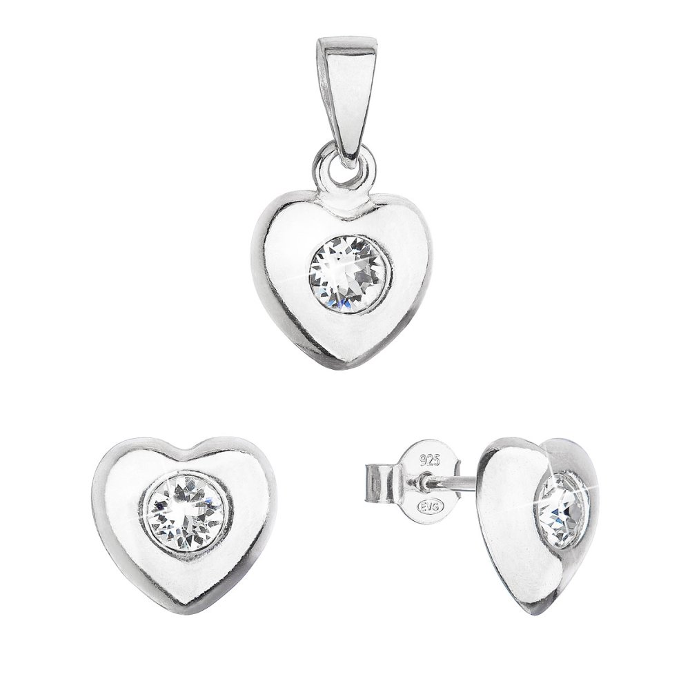 Levně Sada šperků s krystaly Swarovski náušnice a přívěsek bílé srdce 39176.1 Krystal
