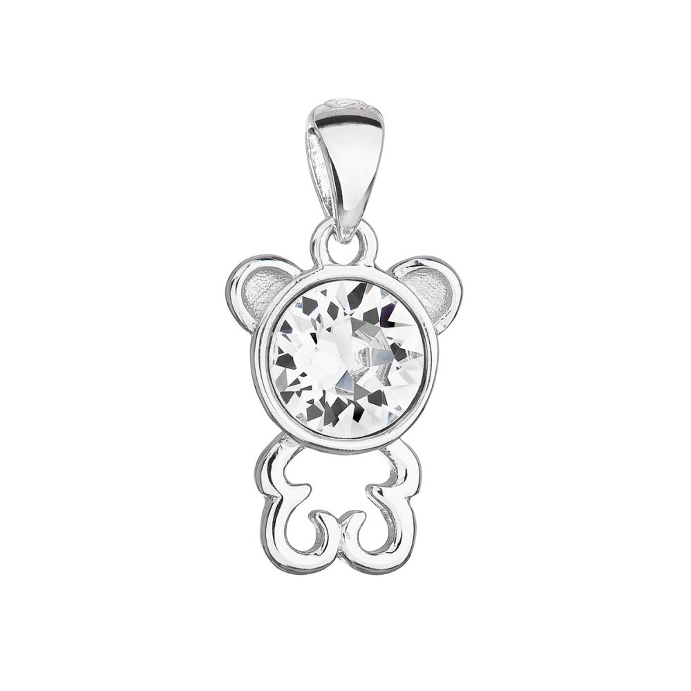 Levně Stříbrný přívěsek s krystalem Swarovski bílý medvídek 34229.1 Krystal