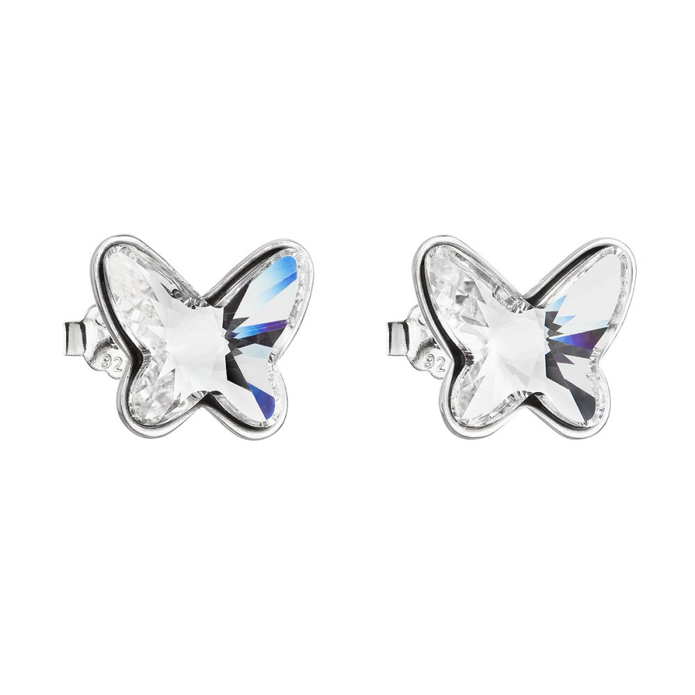 Stříbrné náušnice pecka s krystaly Swarovski bílý motýl 31251.1 Krystal