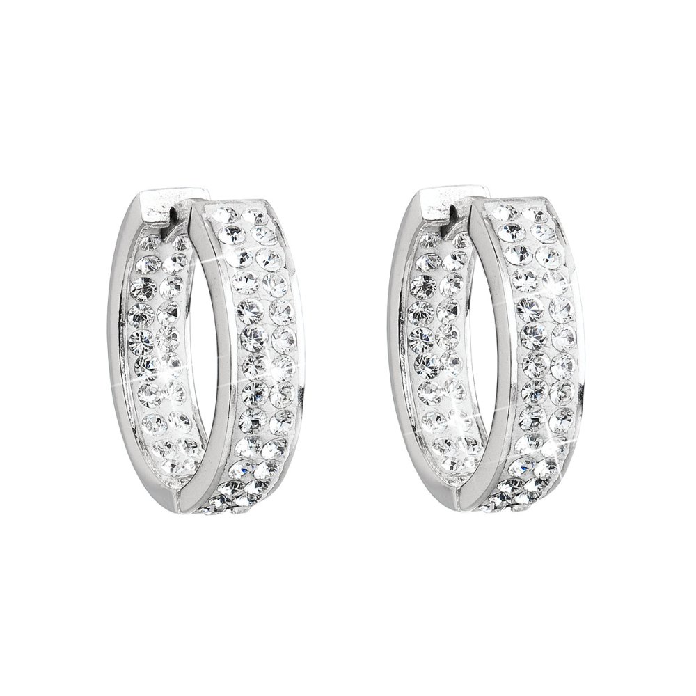 Stříbrné náušnice kruhy s krystaly Swarovski bílý kruh 31120.1 Krystal