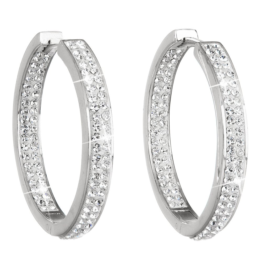 Levně Stříbrné náušnice kruhy s krystaly Swarovski bílý kruh 31122.1 Krystal
