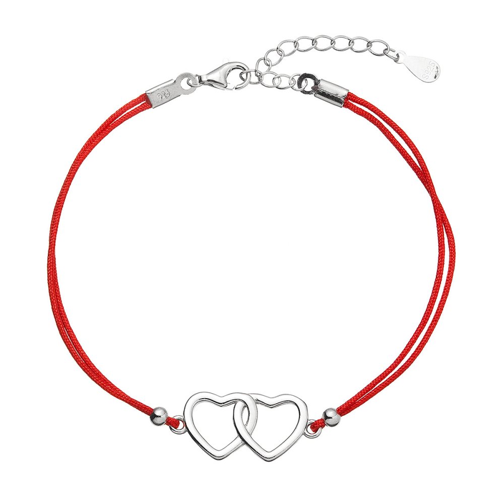 Levně Kabbalah náramek se stříbrnými srdíčky 13050.3 red