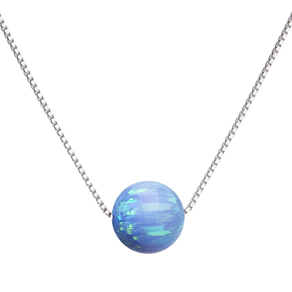 Stříbrný náhrdelník se syntetickým opálem světle modrý kulatý 12044.3 Lt. Blue s. Opal