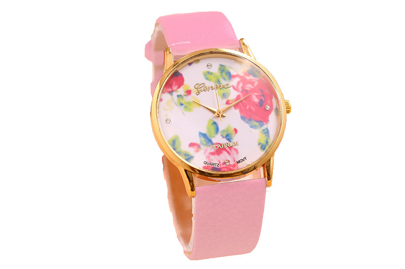 Dámské hodinky GENEVA světle růžové s květy