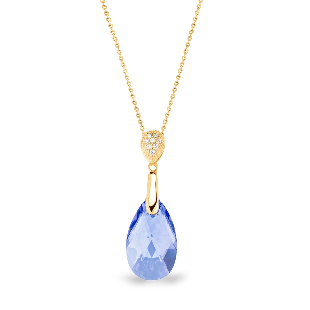 Stříbrný pozlacený náhrdelník se Swarovski Elements modrá kapka Dainty Drop NG610616LS Light Sapphire