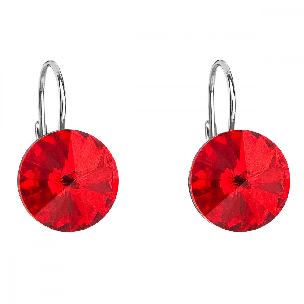 Stříbrné náušnice visací s krystaly Swarovski červené kulaté 31106.3 Light Siam