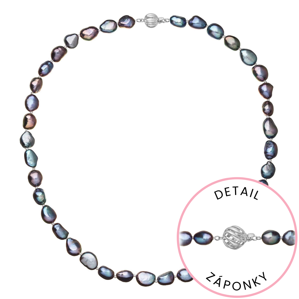 Perlový náhrdelník z říčních perel se zapínáním z bílého 14 karátového zlata 822027.3/9272B peacock,Perlový náhrdelník z říčních perel se zapínáním z