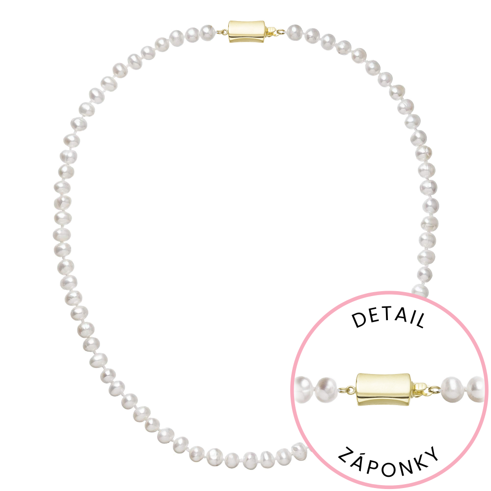 Perlový náhrdelník z říčních perel se zapínáním ze 14 karátového zlata 922001.1/9267A bílý,Perlový náhrdelník z říčních perel se zapínáním ze 14 karát