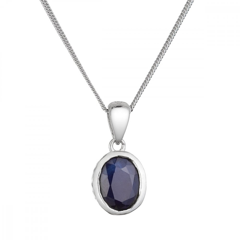 Stříbrný náhrdelník s pravým minerálním kamenem temně modrý 12087.3 dark sapphire,Stříbrný náhrdelník s pravým minerálním kamenem temně modrý 12087.3