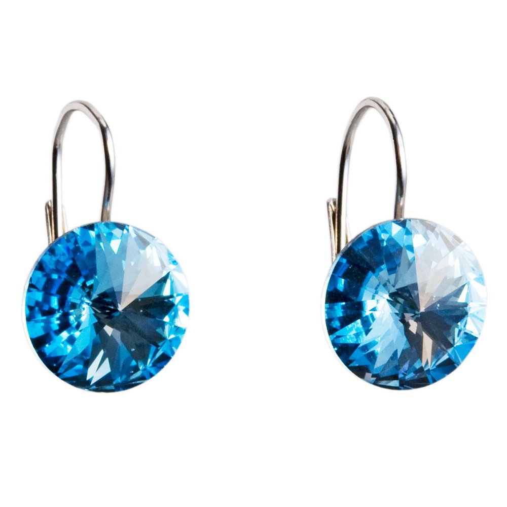 Stříbrné náušnice visací s krystaly Swarovski modré kulaté 31106.3 Aquamarine