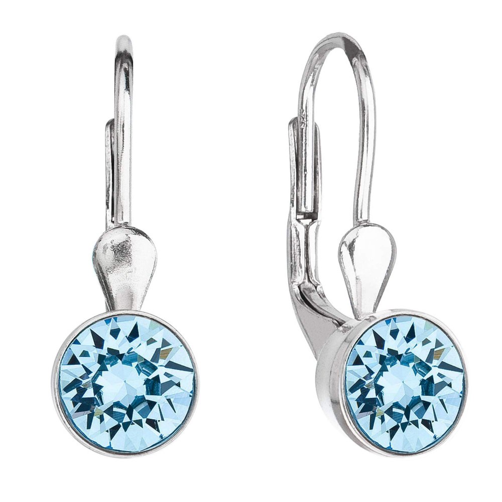 Levně Stříbrné visací náušnice s krystaly Swarovski modré kulaté 31112.3 Aqua