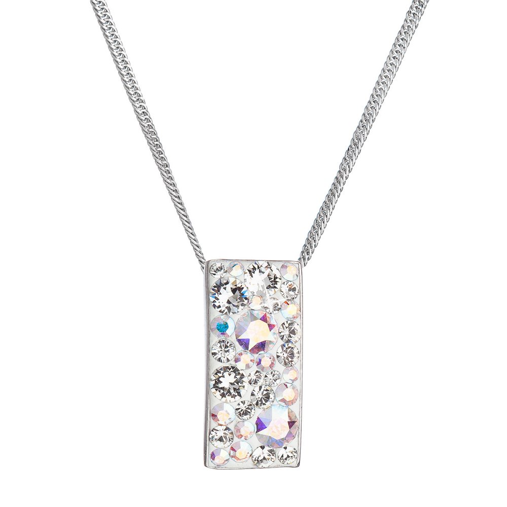 Levně Stříbrný náhrdelník se Swarovski krystaly duhový obdélník 32074.2 AB
