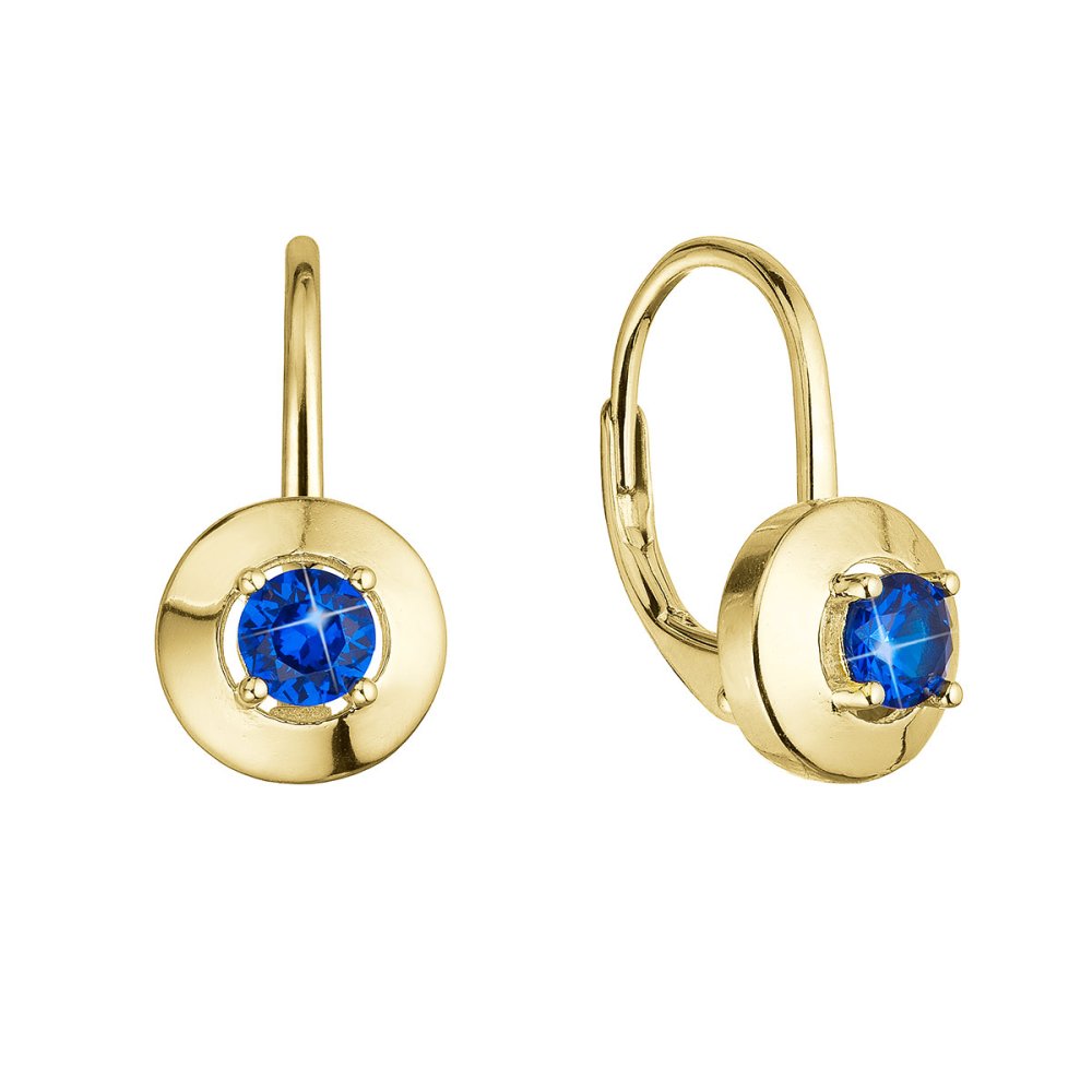 Levně Pozlacené stříbrné náušnice s modrým zirkonem 11510.3 blue