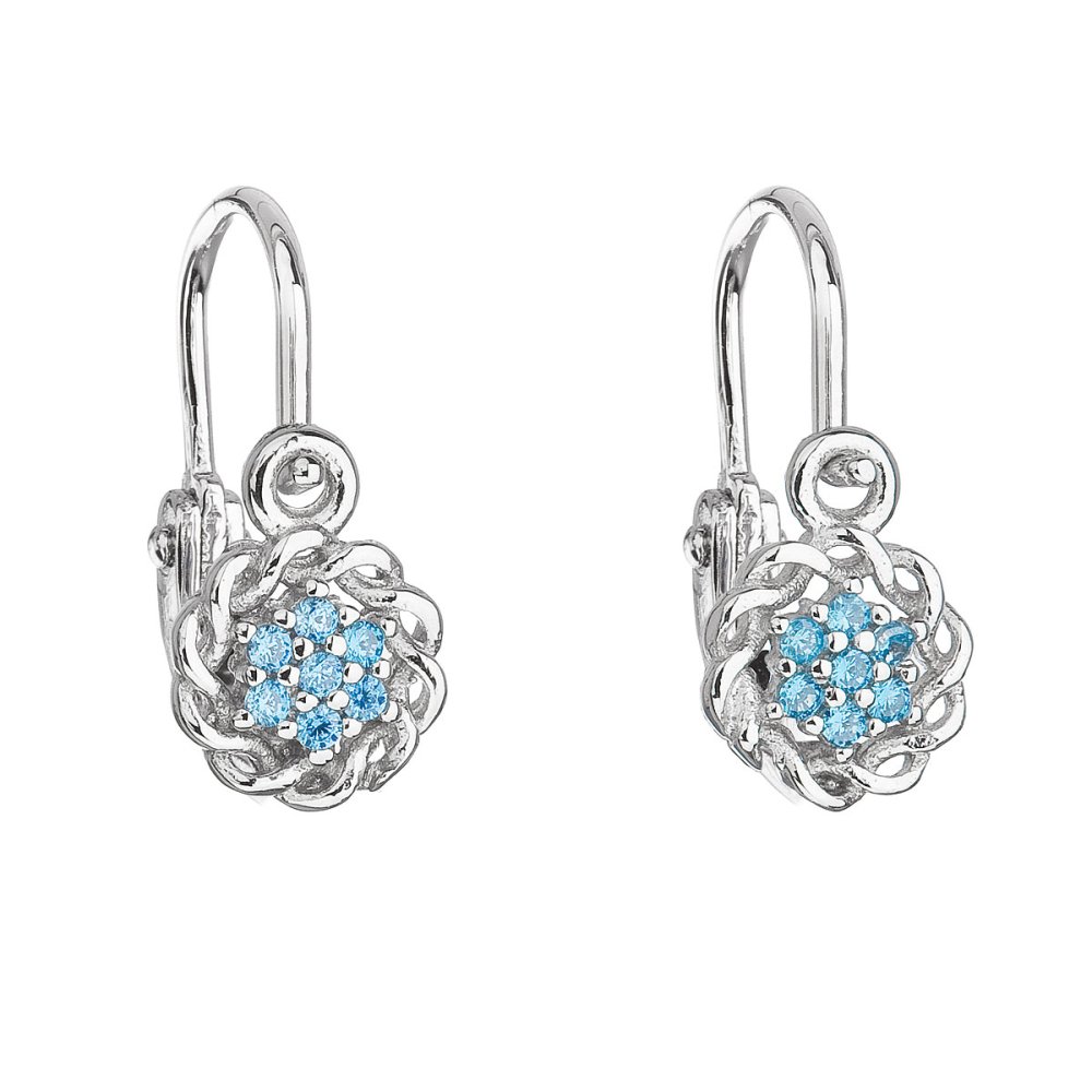 Stříbrné dětské náušnice visací se zirkonem modrá kytička 11176.3 Light Blue