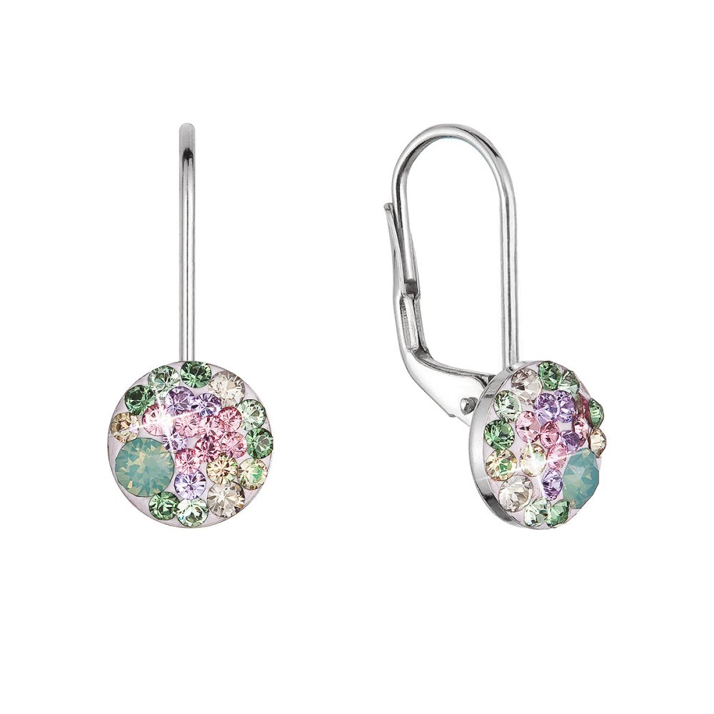 Levně Stříbrné náušnice visací s krystaly Swarovski zelené malé 31321.3 sakura
