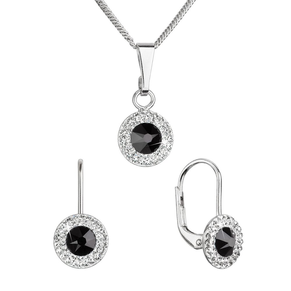 Levně Sada šperků s krystaly Swarovski náušnice a přívěsek černé kulaté 39109.3 Jet