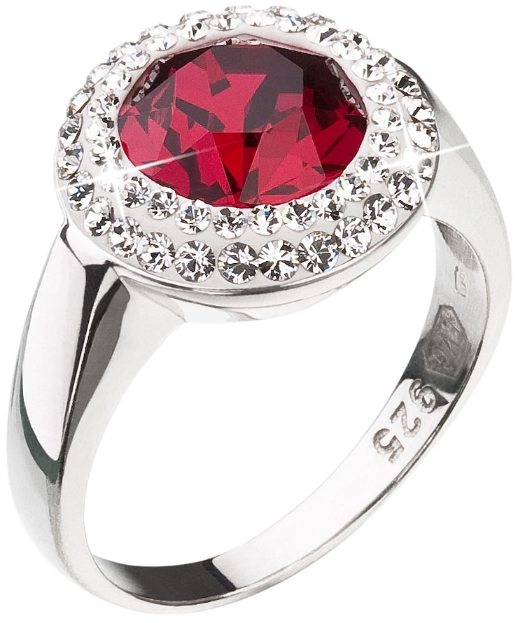 Stříbrný prsten s krystaly Swarovski červený kulatý 35026.3 Ruby 56