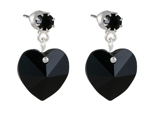 Náušnice se Swarovski Elements, visací, tvar srdce, černé, 14620214-jet