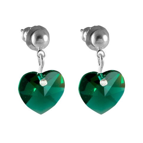 Levně Náušnice se Swarovski Elements, visací, tvar srdce, tmavě zelená, 793902-emerald