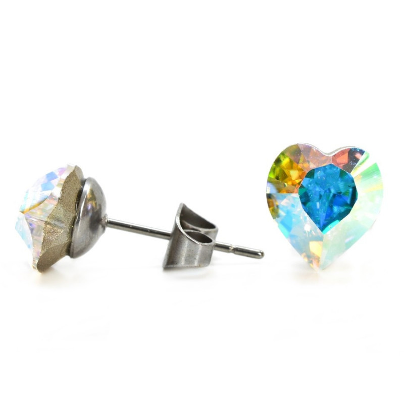 Náušnice se Swarovski Elements srdíčko, duhové, pecky