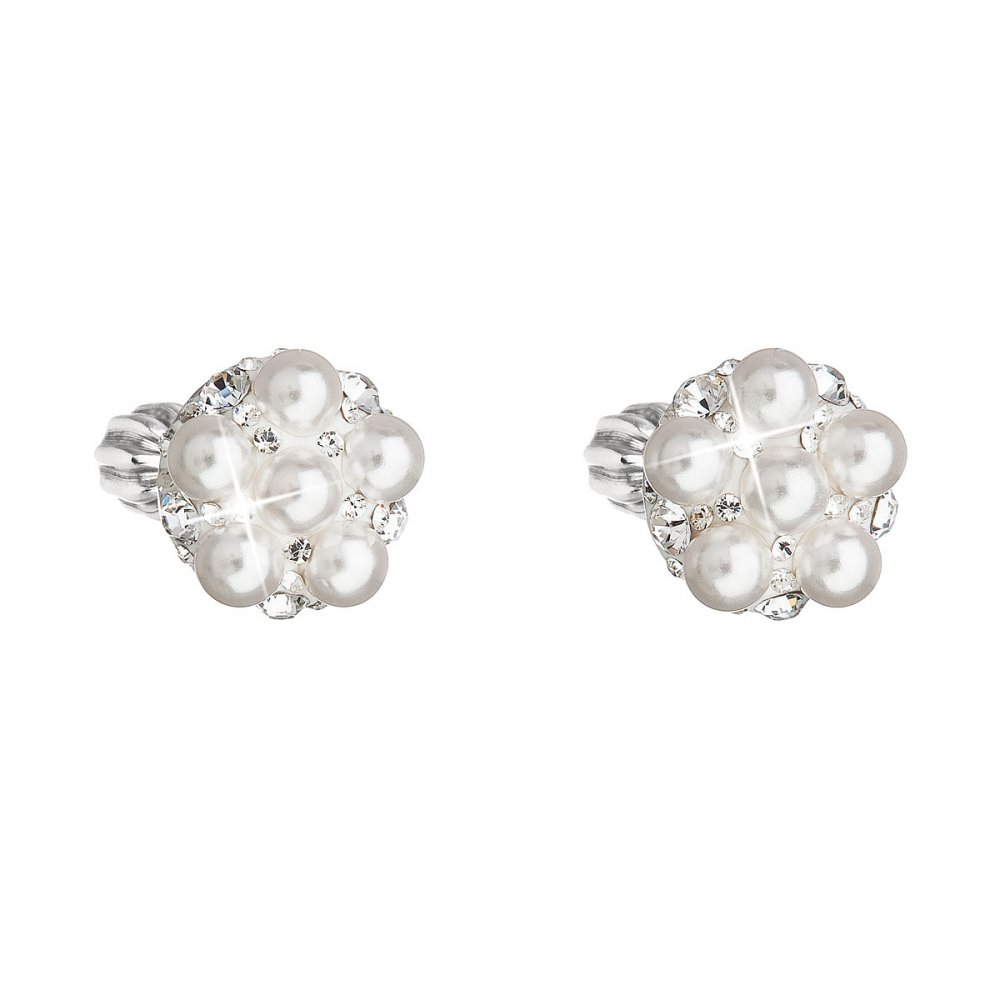 Stříbrné náušnice pecka s krystaly Swarovski bílé kulaté 31336.9 Bílá