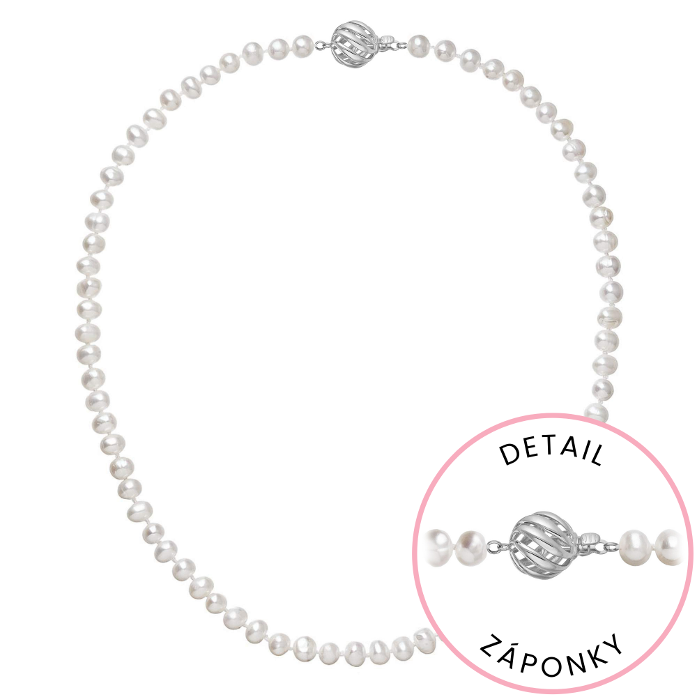 Perlový náhrdelník z říčních perel se zapínáním z bílého 14 karátového zlata 822001.1/9264B bílý,Perlový náhrdelník z říčních perel se zapínáním z bíl