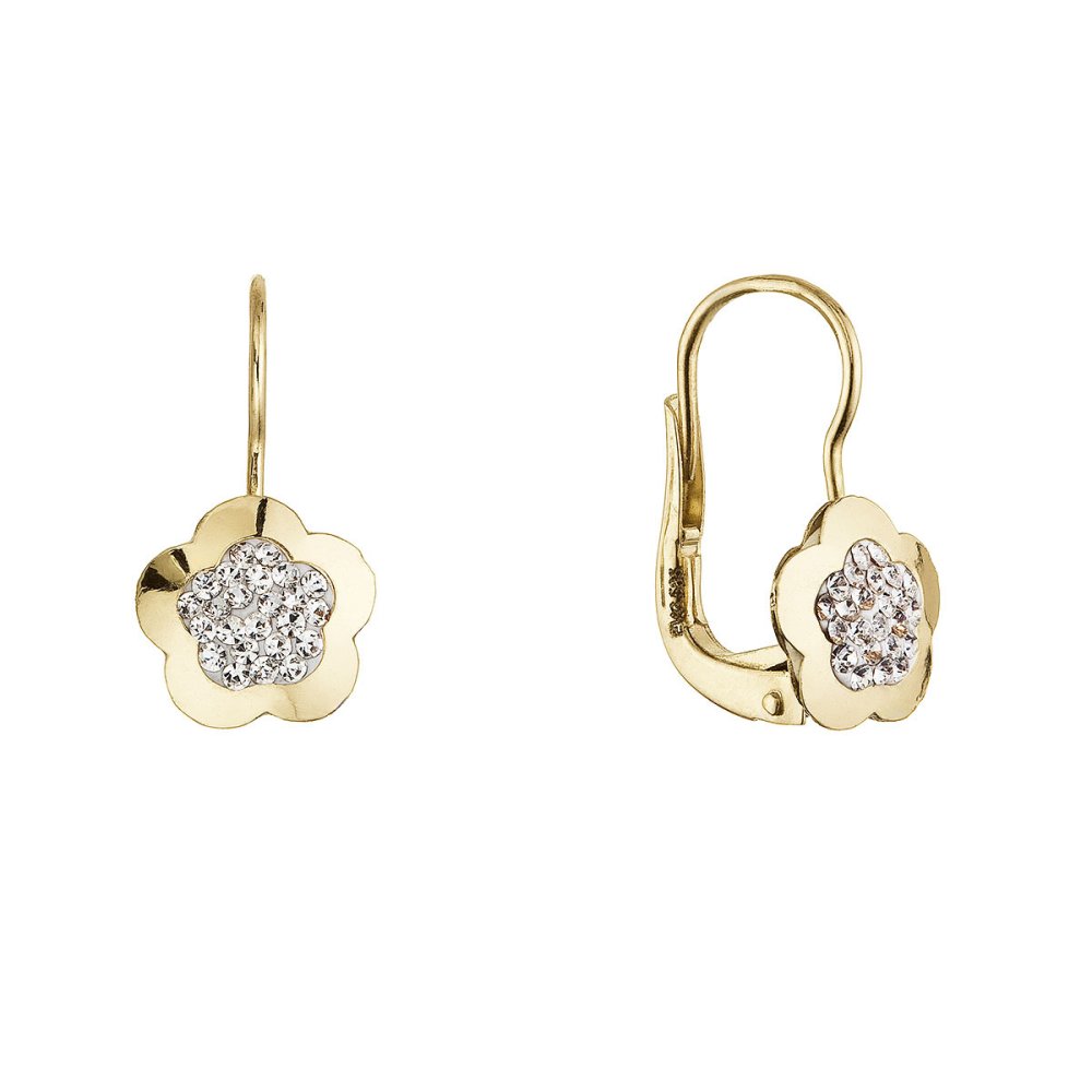 Zlaté 14 karátové náušnice kytička se zirkony 91Z00069