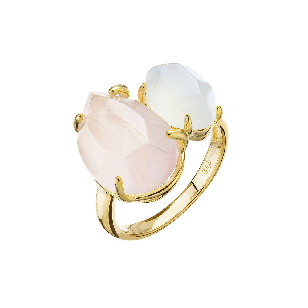 Pozlacený prsten pravý růženín a blue chalcedon 15025.3 52