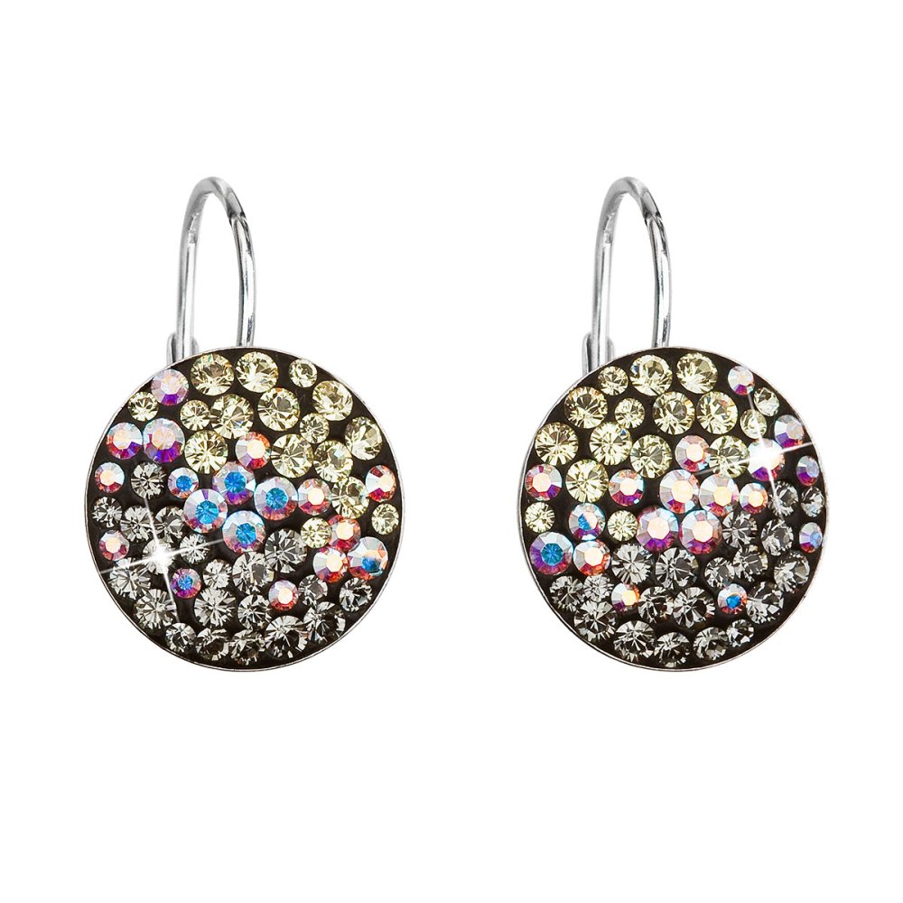 Levně Stříbrné náušnice visací s krystaly Swarovski mix barev měsíční kulaté 31176.3 moonlight