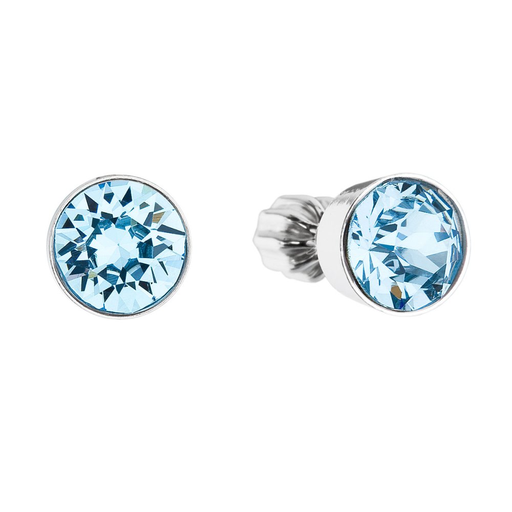 Levně Stříbrné náušnice pecka se Swarovski krystaly modré kulaté 31113.3 Aqua