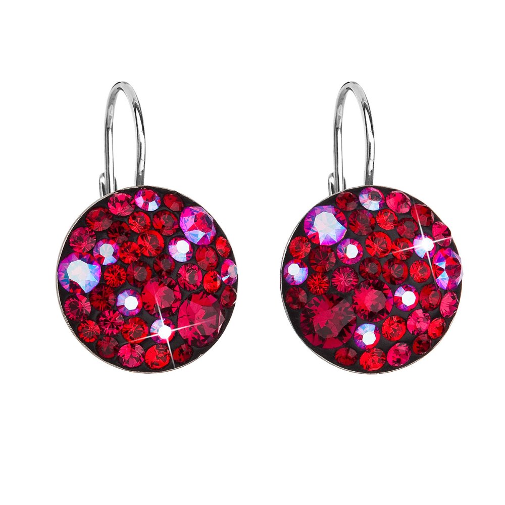 Stříbrné náušnice visací s krystaly Swarovski červené kulaté 31176.3 Cherry