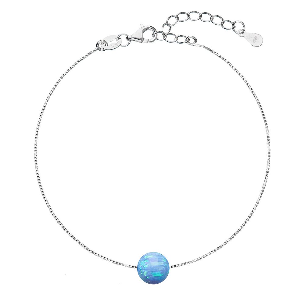 Stříbrný náramek se syntetickým opálem světle modrý kulatý 13019.3 Lt. Blue s. Opal