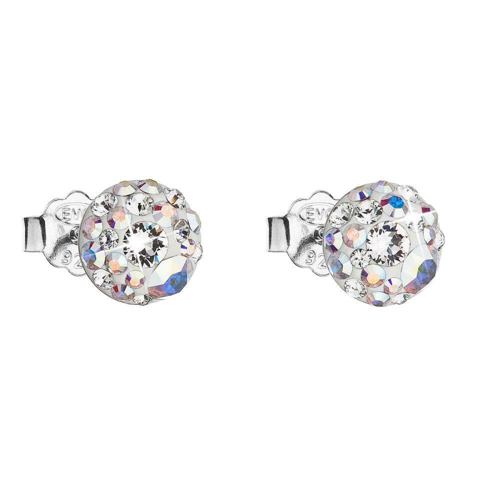 Stříbrné náušnice pecka s krystaly Swarovski ab efekt kulaté 31136.2 AB