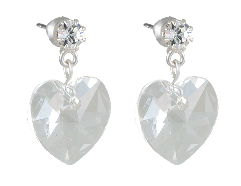 Náušnice se Swarovski Elements, visací, tvar srdce, čiré, 14620214-krystal