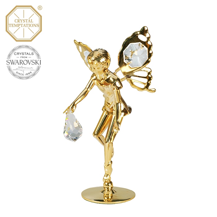 Levně Kovová pozlacená figurka Elf s bílými krystaly Swarovski Elements