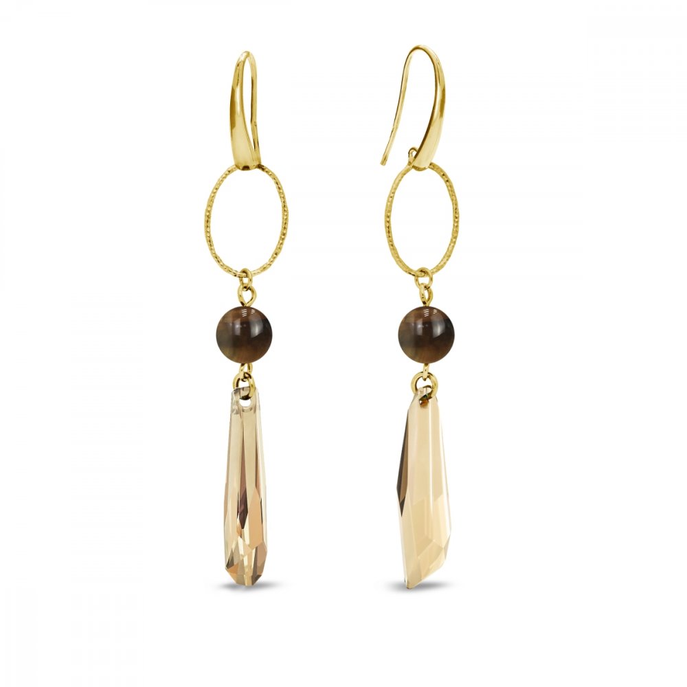 Stříbrné pozlacené náušnice zlaté barvy Crystalactite KWG6017GS8TO Golden Shadow