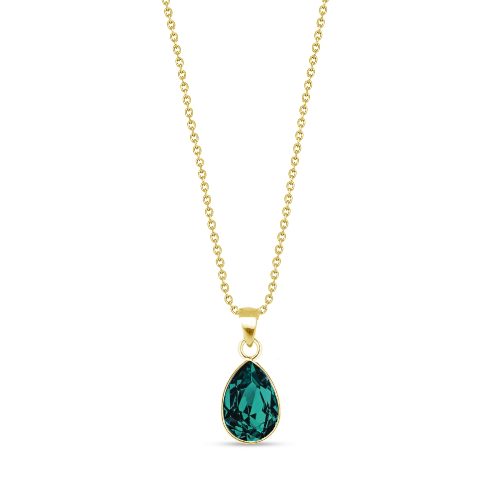 Stříbrný pozlacený náhrdelník se Swarovski Elements zelená kapka Baroque NG432010EM Emerald
