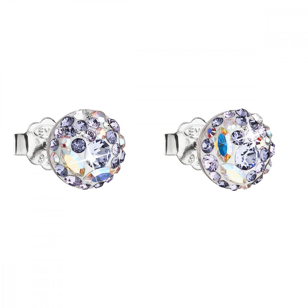 Stříbrné náušnice pecka s krystaly Swarovski fialové kulaté 31136.3 Violet