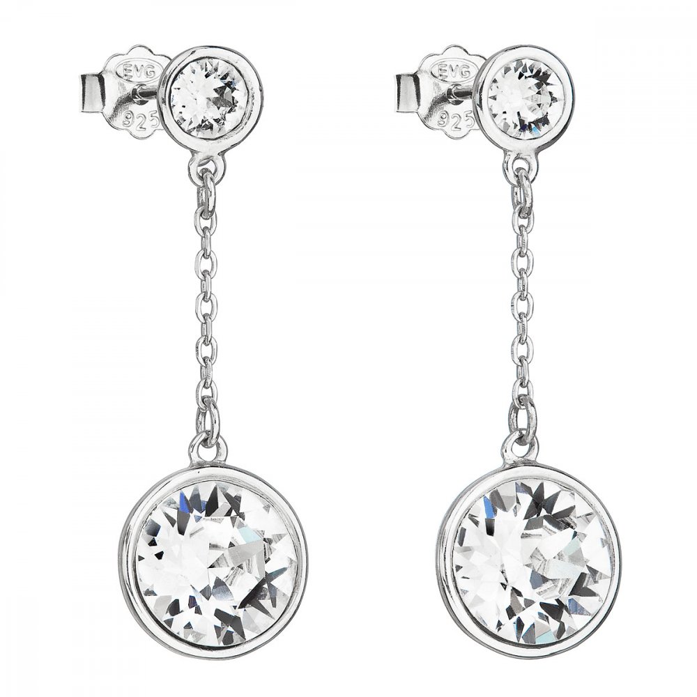 Stříbrné náušnice visací s krystaly Swarovski bílé kulaté 31269.1 Krystal
