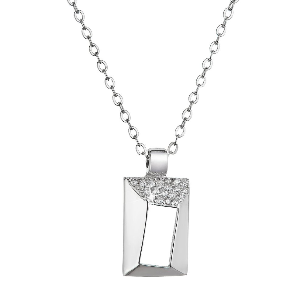Levně Stříbrný náhrdelník obdelník se zirkony bílý 12055.1 crystal