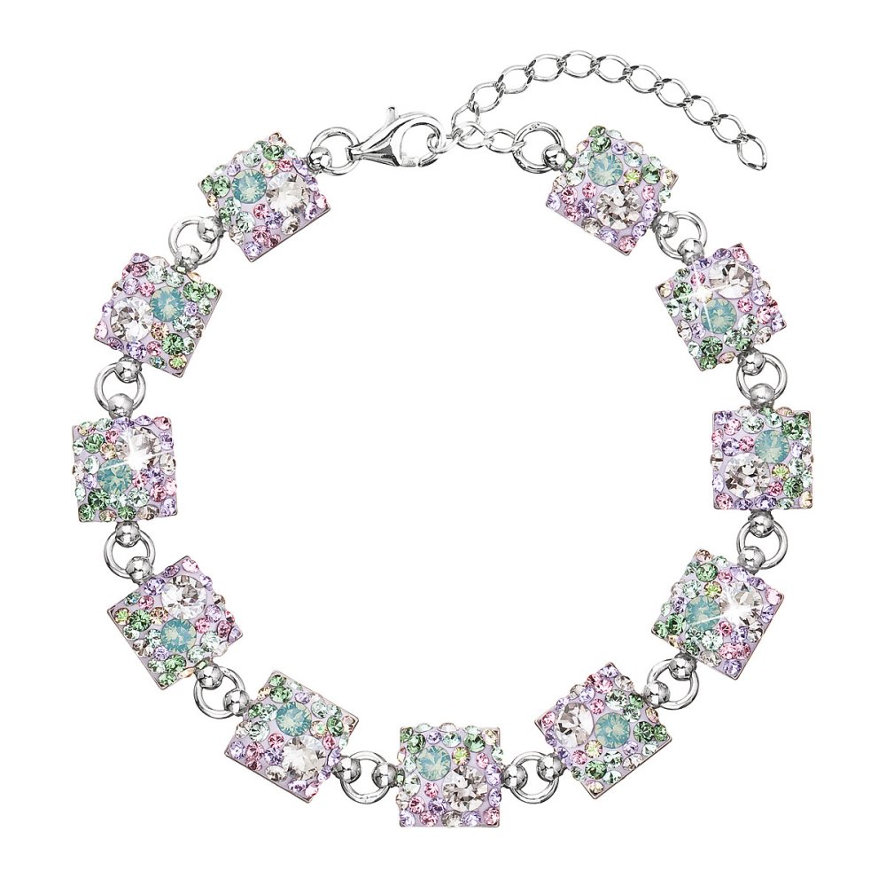 Levně Stříbrný náramek se Swarovski krystaly mix barev 33047.3 Sakura