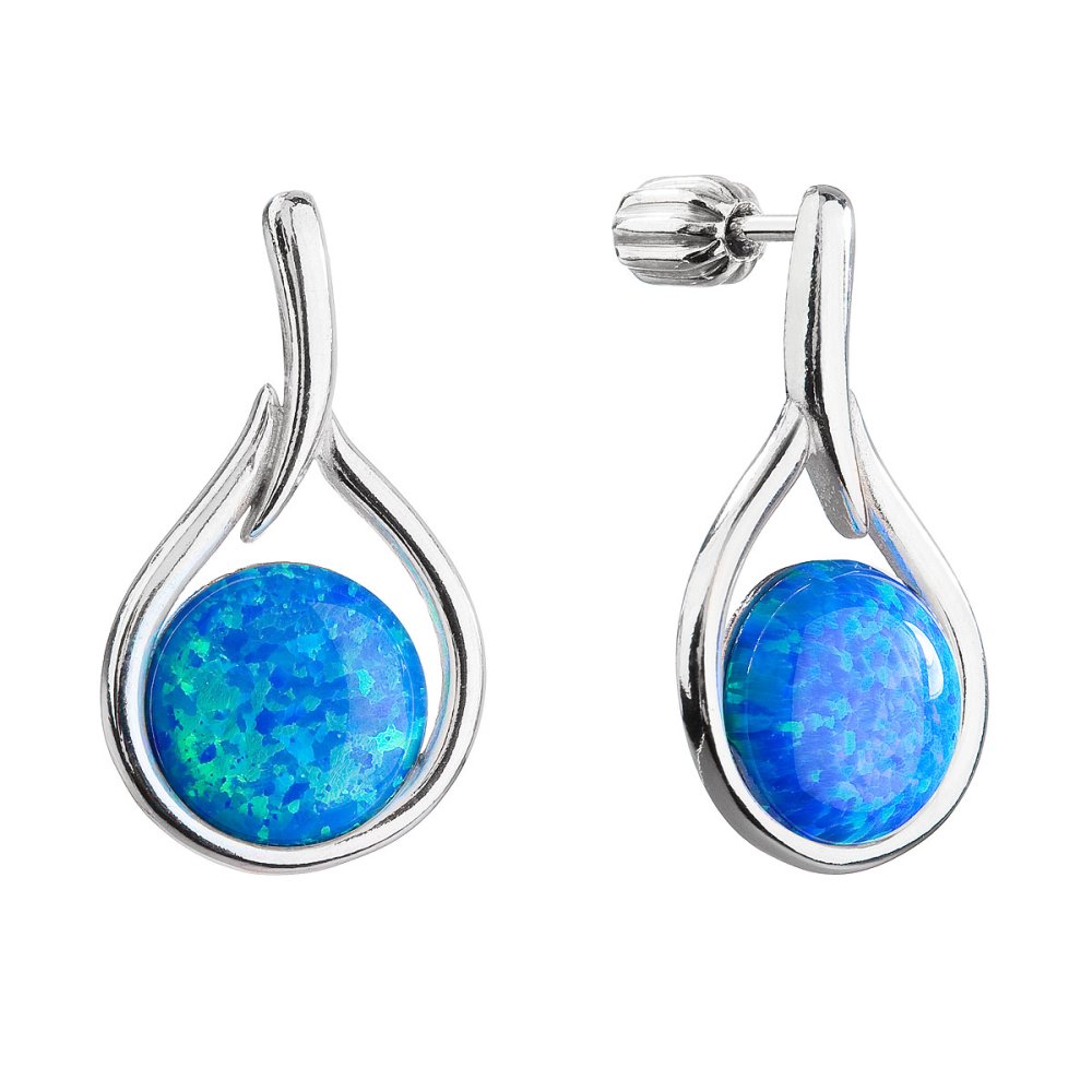 Stříbrné visací náušnice kapky s modrým syntetickým opálem 11336.3 Blue s. Opal