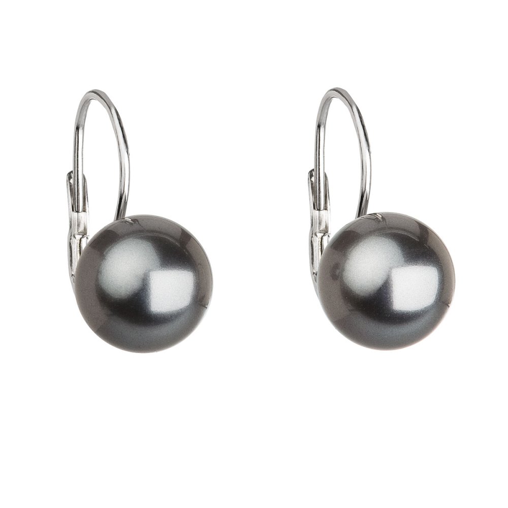 Levně Stříbrné náušnice visací s perlou Swarovski šedé kulaté 31143.3 Grey