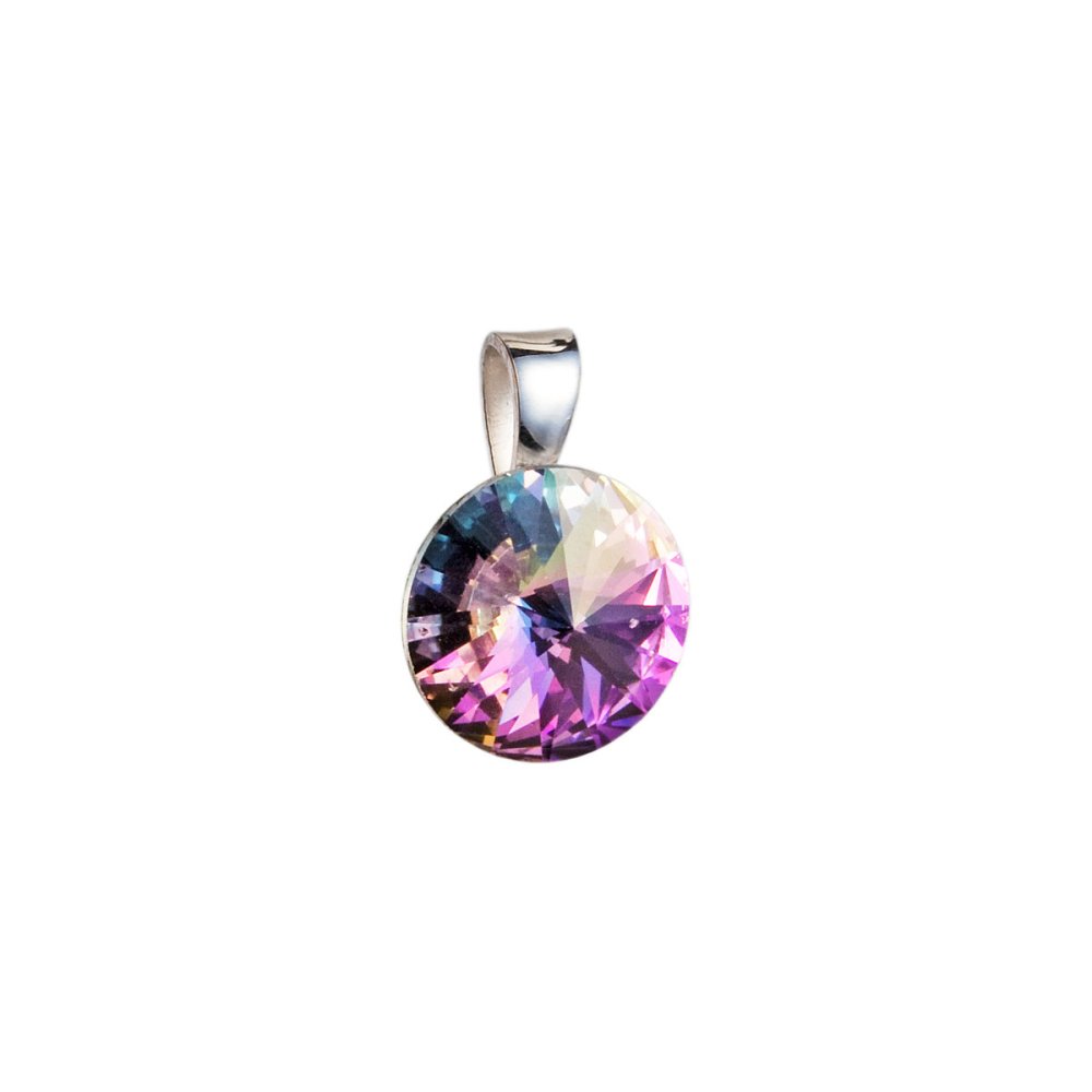 Stříbrný přívěsek s krystaly Swarovski fialový kulatý-rivoli 34112.5 Vitrail Light